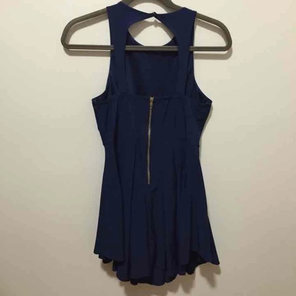 Lulu’s Navy Romper Dress. Small. High neck Keyhole - Picture 3 of 4